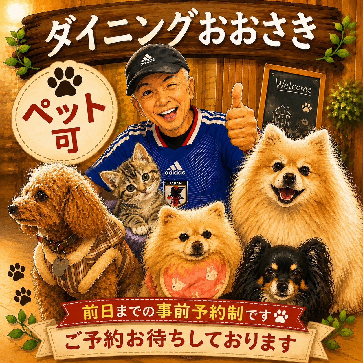 ペット可の居酒屋レストランです。可愛いペットと一緒にお食事をどうぞ。